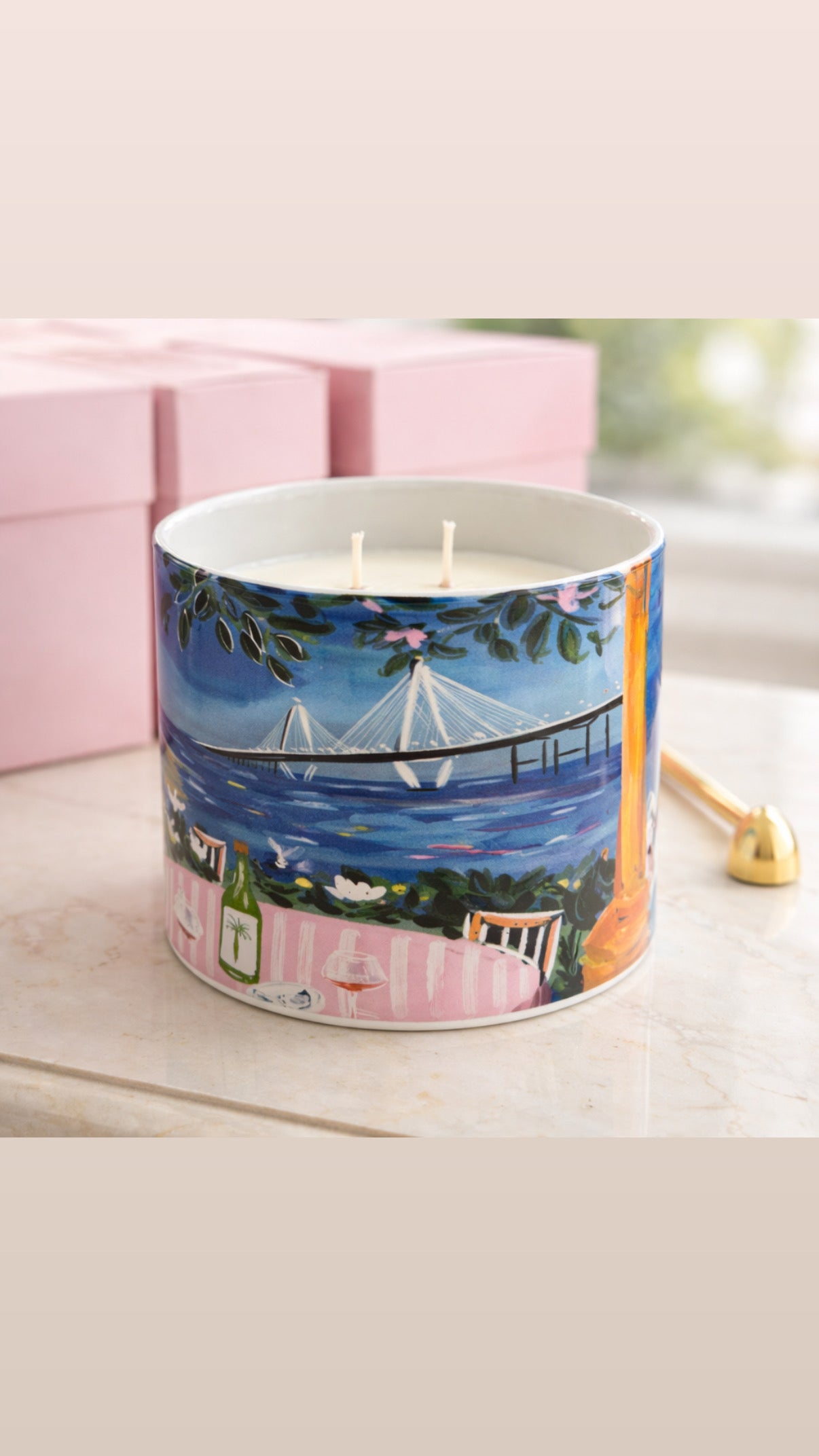 Charleston Bridge Scene & Wine Dinner Candle